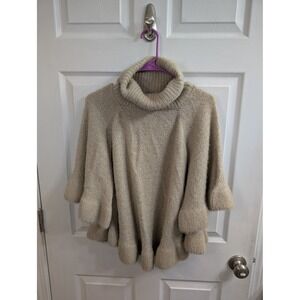 Anthropologie Poncho Sweater Women Beige  Turtleneck Ruffle Sleeve - Size OS